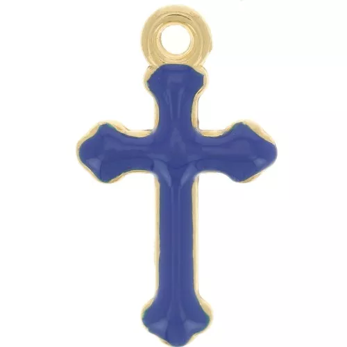 Ciondolo croce 19x11 mm in resina epossidica -dorato con oro fino- Blu scuro x1