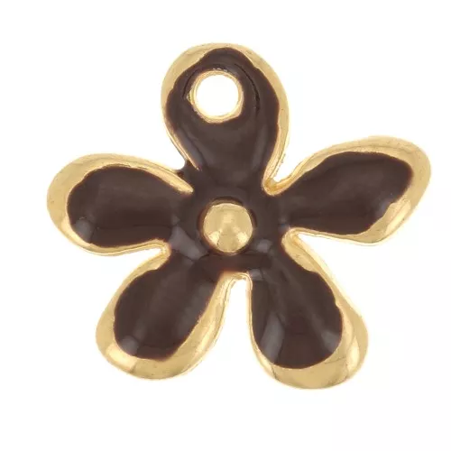Ciondolo a fiore 12,5x14 mm in resina epossidica -dorato con oro- Marrone scuro x1
