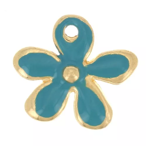 Ciondolo a fiore 12,5x14 mm in resina epossidica -dorato con oro fino- Turchese x1