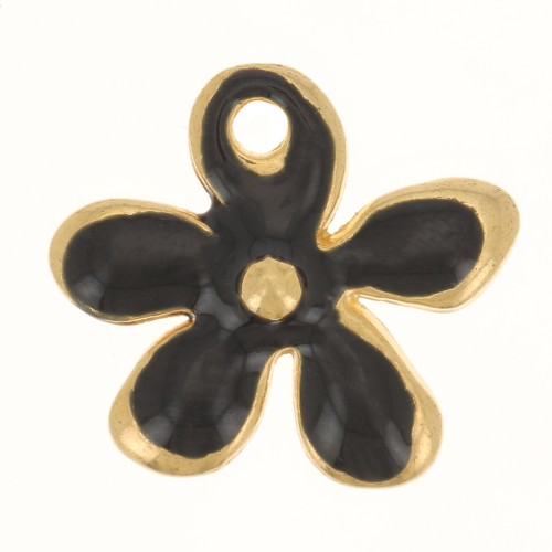 Ciondolo a fiore 12,5x14 mm in resina epossidica -dorato con oro fino- Nero x1