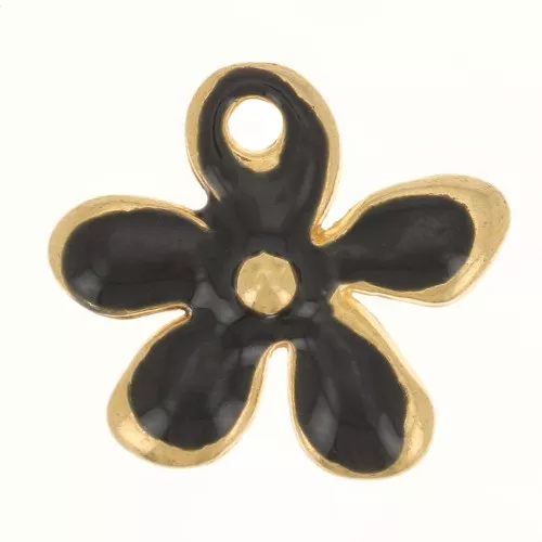 Ciondolo a fiore 12,5x14 mm in resina epossidica -dorato con oro fino- Nero x1