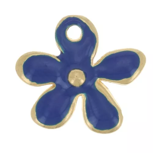 Ciondolo a fiore 12,5x14 mm in resina epossidica -dorato con oro fin- Blu scuro x1