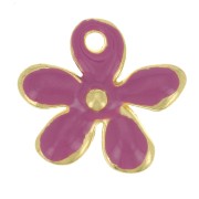 Ciondolo a fiore 12,5x14 mm in resina epossidica - dorato con oro fino - Fucsia x1|raw }}