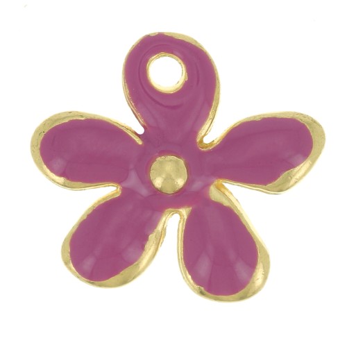 Ciondolo a fiore 12,5x14 mm in resina epossidica - dorato con oro fino - Fucsia x1
