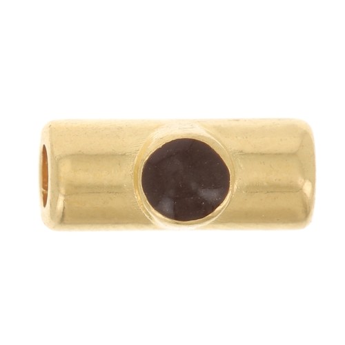 Perlina tubolare 10x4mm con resina epossidica dorato con oro fino Marrone scuro x1