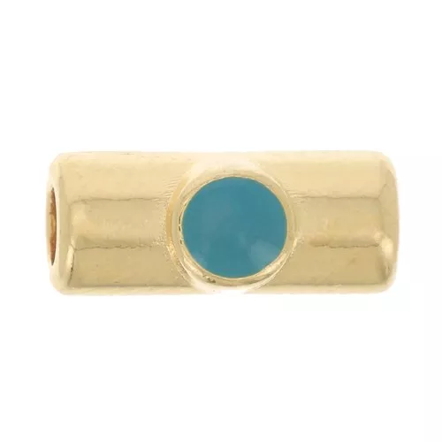 Perlina tubolare 10x4 mm con resina epossidica -dorato con oro fino- Turchese x1
