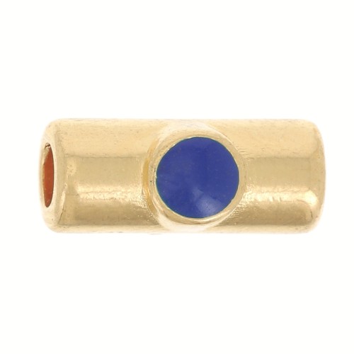Perlina tubolare 10x4 mm con resina epossidica -dorato con oro fino- Blu scuro x1