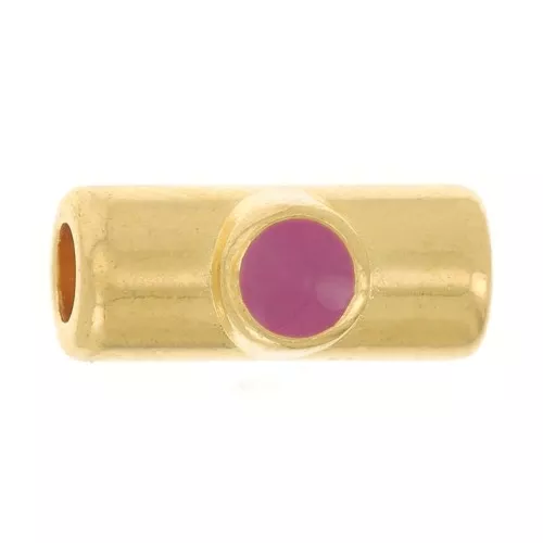 Perlina tubolare 10x4 mm con resina epossidica -dorato con oro fino- Fucsia x1