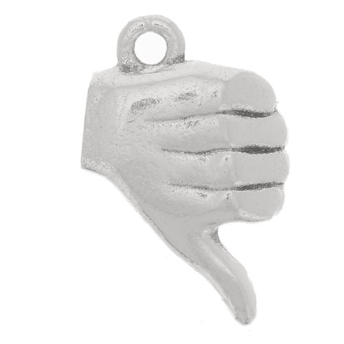 Ciondolo mano Segno del pollice in giù - 13x8 mm - Placcatura argento antico x1
