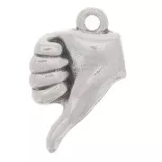 Ciondolo mano Segno del pollice in giù - 13x8 mm - Placcatura argento antico x1