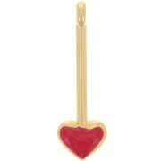 Pendente barra con cuore 28x9 mm e resina epossidica -dorato oro fino- Rosso x1