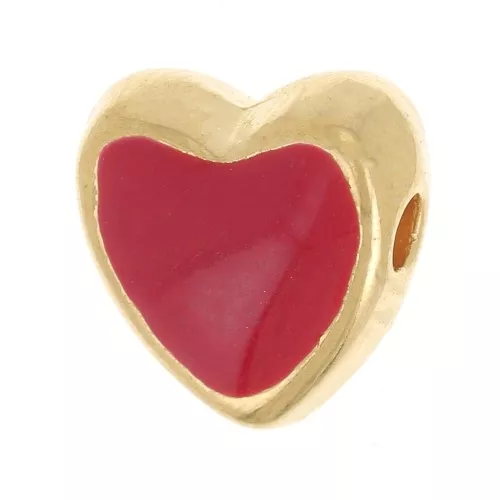 Perla cuore in resina epossidica 9 mm -dorato oro fino - Rosso x1
