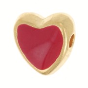 Perla cuore in resina epossidica 9 mm -dorato oro fino - Rosso x1