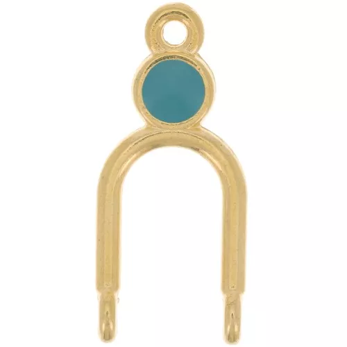 Pendente 24x11 mm 2 anelli e resina epossidica - Dorato con oro fino - Turchese