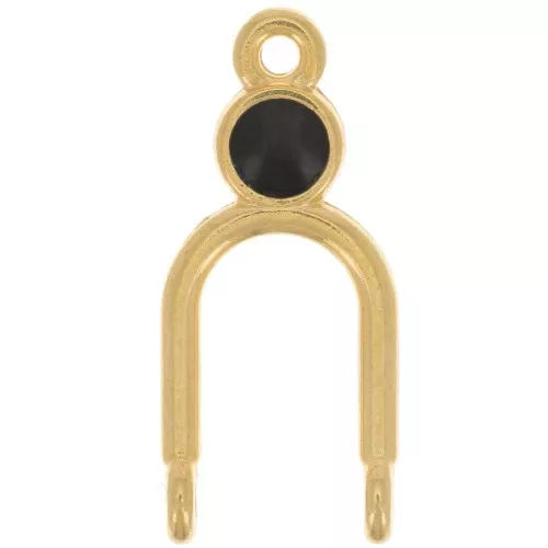 Pendente 24x11 mm 2 anelli e resina epossidica - Dorato con oro fino - Nero
