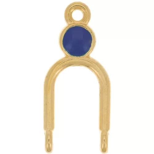 Pendente 24x11mm 2 anelli e resina epossidica -dorato con oro fino - Blu scuro