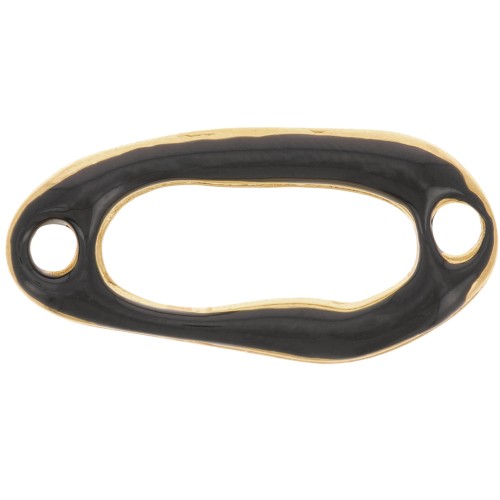 Distanziatore ovale irregolare scavato 24x12 mm e resina epossidica dorata - Nero