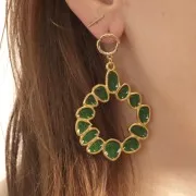 Pendente rotondo irregolare 39mm con resina epossidica dorato oro fino Verde scuro