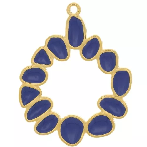 Pendente rotondo irregolare 39 mm con resina epossidica -dorato oro fino Blu scuro