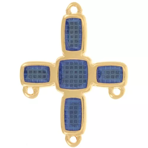 Ciondolo a croce 36x27,5 mm 3 anelli e resina epossidica Oro fino - Blu
