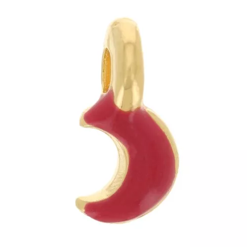 Mini ciondolo luna 7x3 mm in resina epossidica -dorato con oro fino- Rosso x1