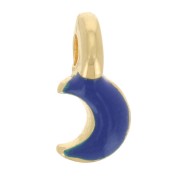 Mini ciondolo luna 7x3 mm in resina epossidica - dorato con oro fino- Blu scuro x1