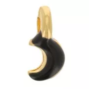 Mini ciondolo luna 7x3 mm in resina epossidica - dorato con oro fino - Nero x1