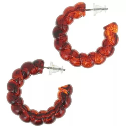 Orecchini a cerchio in resina ritorta 30 mm - Ambra arancione marmorizzata x2