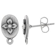 Orecchini perno ovali 13x8 mm floreale e anello chiuso - Argento antico x2