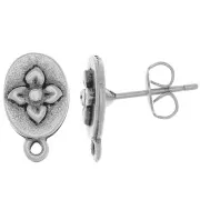 Orecchini perno ovali 13x8 mm floreale e anello chiuso - Argento antico x2