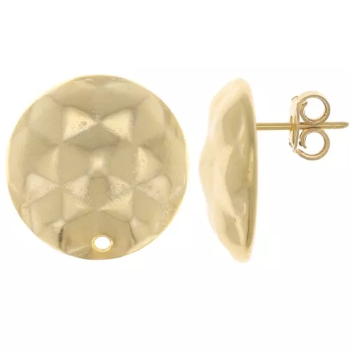 Orecchini perno tondi effetto martellato da 19 mm - dorato con oro fino x2