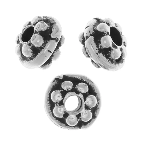 Perle tonde a motivo floreale 6 mm - Argento antico x10