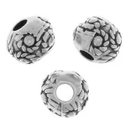 Perline tonde appiattite 6 mm a motivo floreale - Argento antico x5