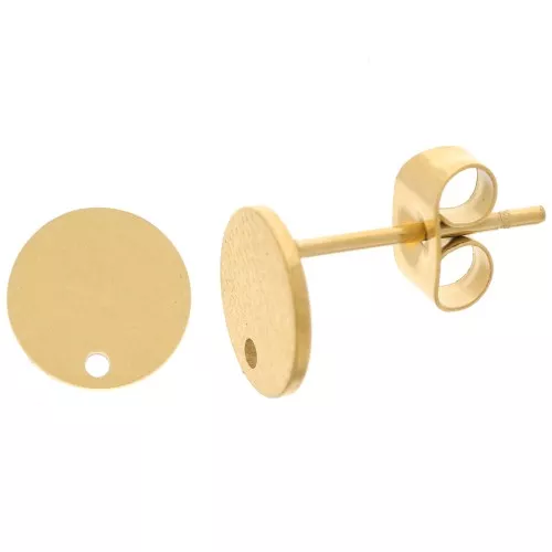 Orecchini perno a disco da 8 mm con foro - Acciaio inox 304 Dorato x2