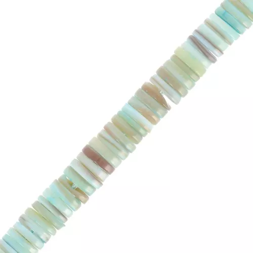 Perle rondelle di madreperla Heishi tinta 6,5x1,7 mm - Turchese x38cm