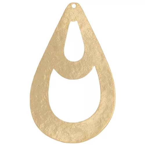 Pendente goccia martellato 40x25 mm - Dorato con oro fino x1
