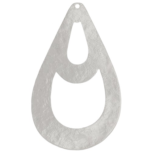 Pendente goccia martellato scavato 40x25 mm - Placcatura argento x1