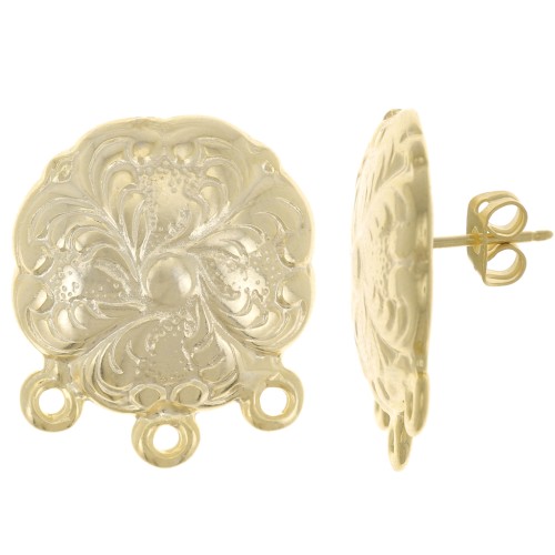 Orecchini perno trifoglio 21 mm con 3 anelli chiusi - dorato con oro fino x2