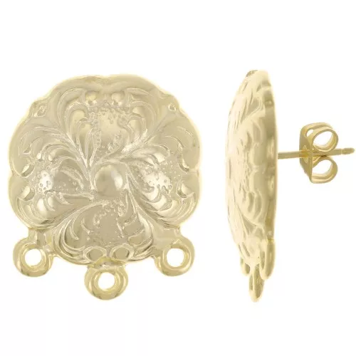 Orecchini perno trifoglio 21 mm con 3 anelli chiusi - dorato con oro fino x2