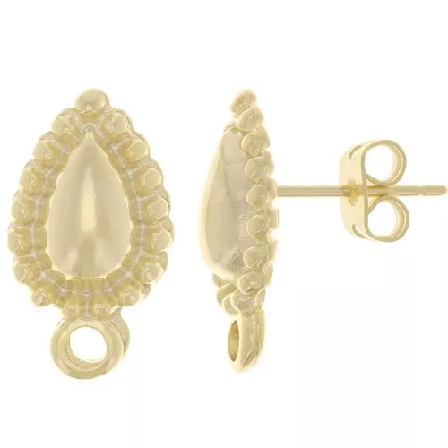 Orecchini perno goccia testurizzata 18x10 mm con anello chiuso - dorato con oro x2