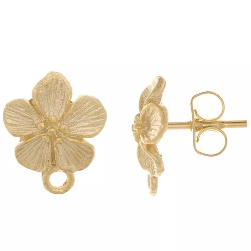 Orecchini perno fiore 12x10 mm - con anello chiuso -dorato oro fino x20