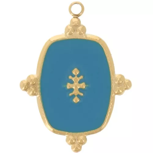 Pendente rettangolo di 23x17 mm con resina - Acciaio inossidabile 316L - Turchese