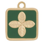Ciondolo fiore quadrato 14x11 mm in resina epossidica acciaio inox 316L Oro - Verde abete