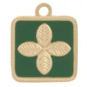 Ciondolo fiore quadrato 14x11 mm in resina epossidica acciaio inox 316L Oro - Verde abete