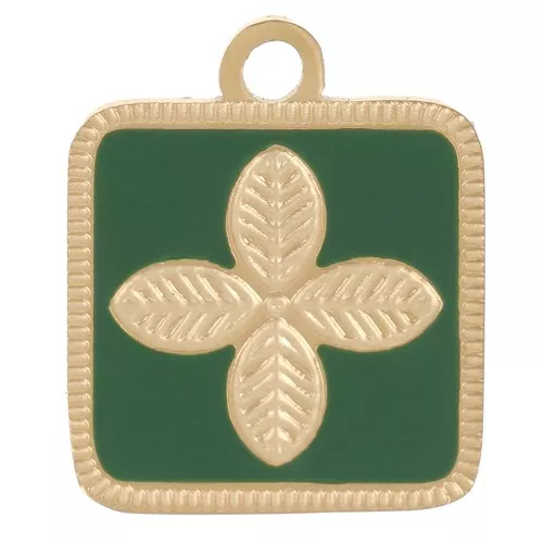Ciondolo fiore quadrato 14x11 mm in resina epossidica acciaio inox 316L Oro - Verde abete