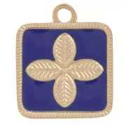 Charm quadrato Fiore 14x11mm in resina epossidica Acciaio inox 316L Oro - Blu scuro