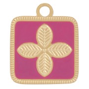 Charm quadrato a forma di fiore 14x11 mm in resina epossidica Acciaio inossidabile 316L Oro - Fucsia