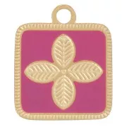 Charm quadrato a forma di fiore 14x11 mm in resina epossidica Acciaio inossidabile 316L Oro - Fucsia