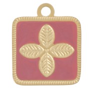Ciondolo fiore quadrato 14x11 mm in resina epossidica Acciaio inox 316L Oro - Rosa antico