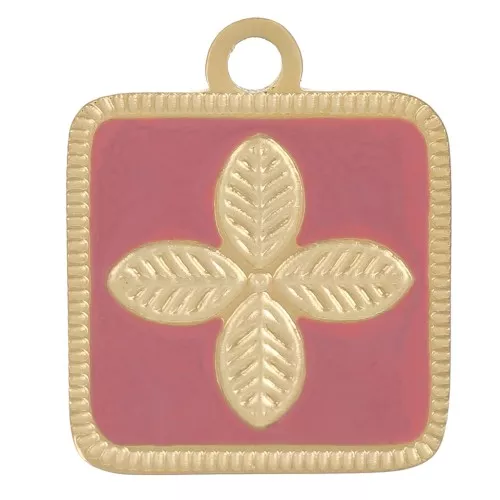 Ciondolo fiore quadrato 14x11 mm in resina epossidica Acciaio inox 316L Oro - Rosa antico
